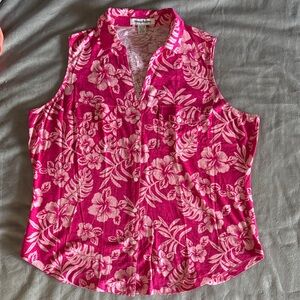 Tommy Bahama Pink Floral Hawaiian Print Sleeveless Shirt